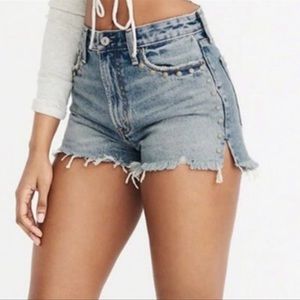 Abercrombie Annie High Rise Denim Shorts with Metal Stud Detail